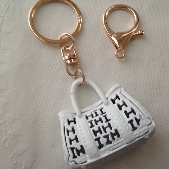 2-Way, White Enamel-Clear Rhinestone Handbag Charm- Key Chain - Picture 3 of 8